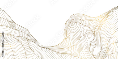Elegant abstract vector background, golden wave lines, smooth gradient, flowing geometric curves, Japanese aesthetics. Luxury cards, award ribbons, modern banner, premium pattern.