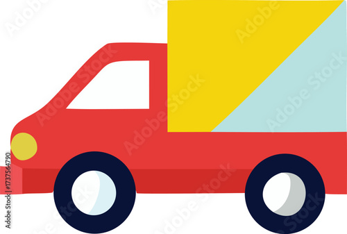 Bright red delivery truck with colorful cargo for transportation and logistics services