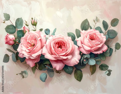 Delicate Pink Roses and Eucalyptus Arrangement.