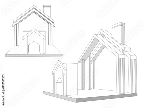 3d stand booth backdrop photo wall of fame 2,5x2,5 m with blank space logo company for preview event exhibition. Vector editable sketch outline drawing coloring.