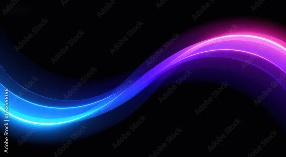 Obraz premium Colorful glowing abstract waves on black background, showcasing vibrant and dynamic digital art.