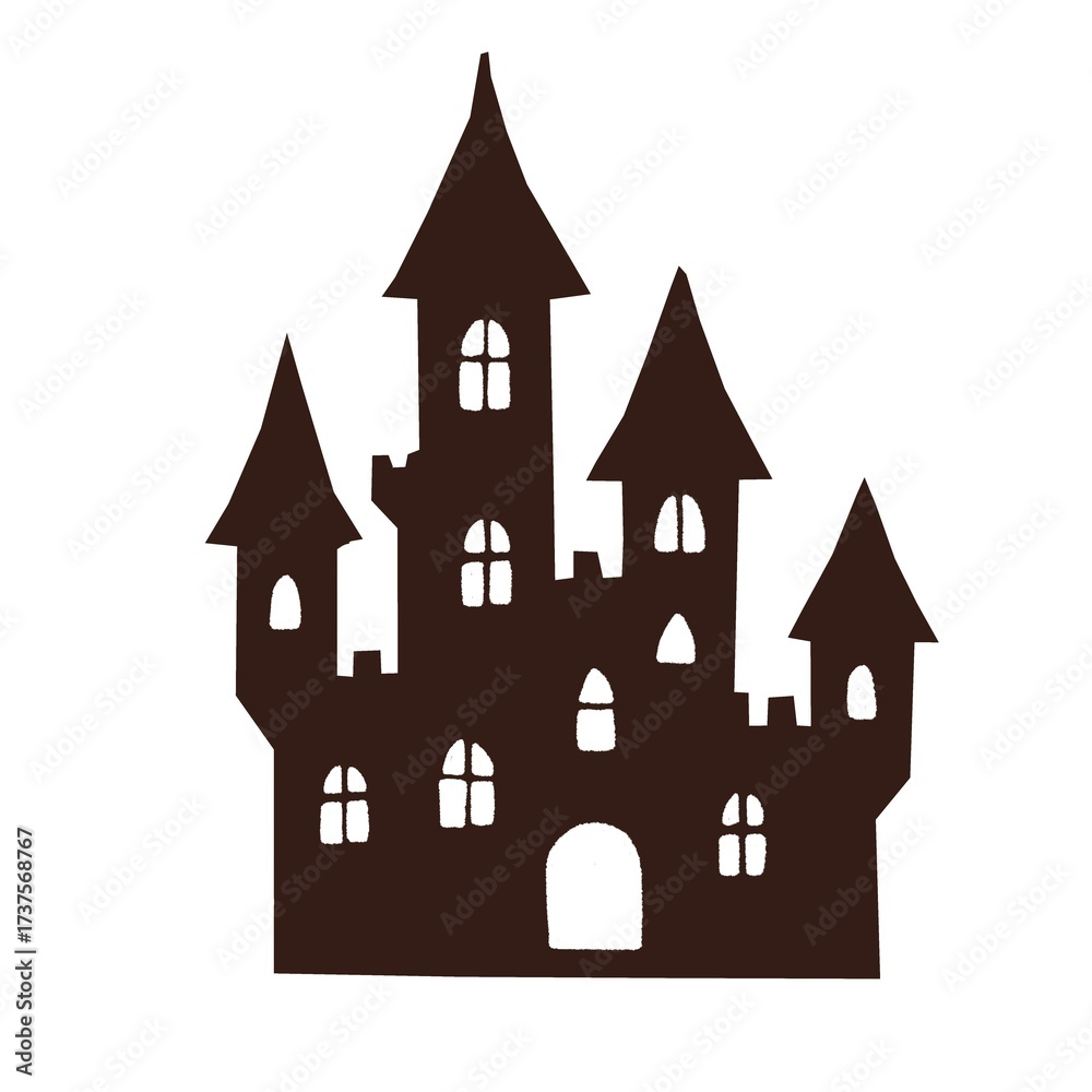 Obraz premium Haunted Castle Silhouette Halloween Digital Art on White Background