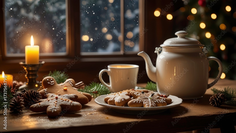 Fototapeta premium christmas cookies and tea