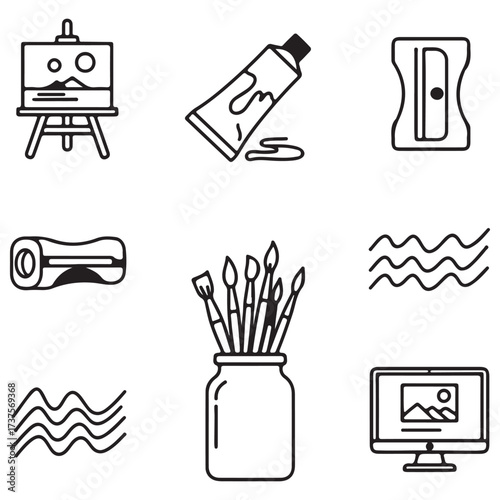 Creative Art and Design Tools Line Icons Collection
