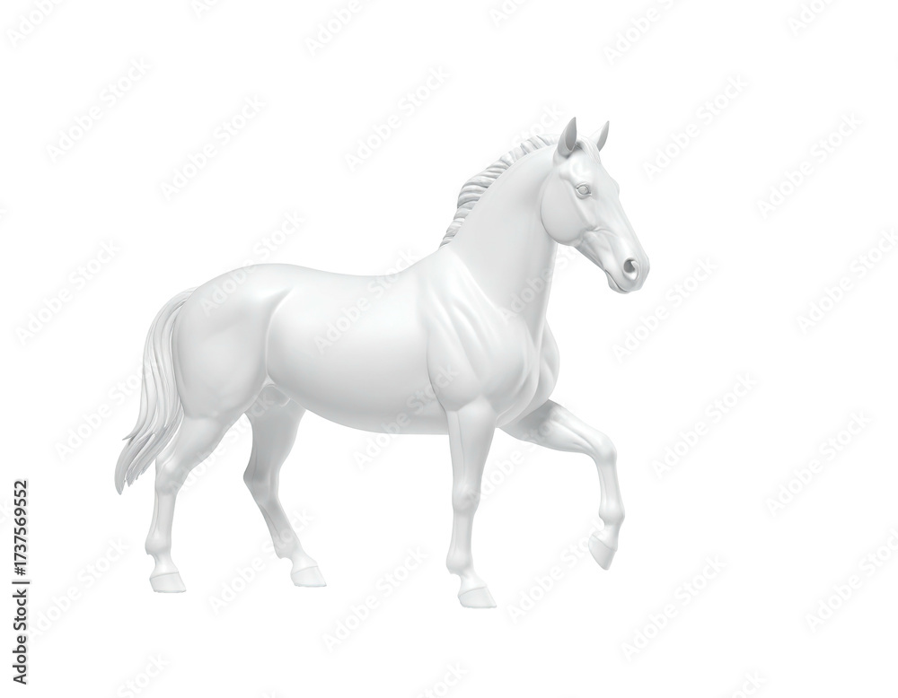 Fototapeta premium A pristine, pure-white horse statue, posed gracefully, isolated against black