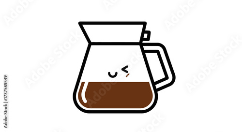 Line Art Cute Coffee Pot with Facial Expression Cafe Illustration