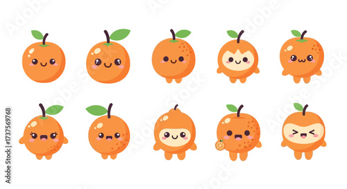 Cute Cartoon Orange Character Set With Kawaii Style Expression Variety