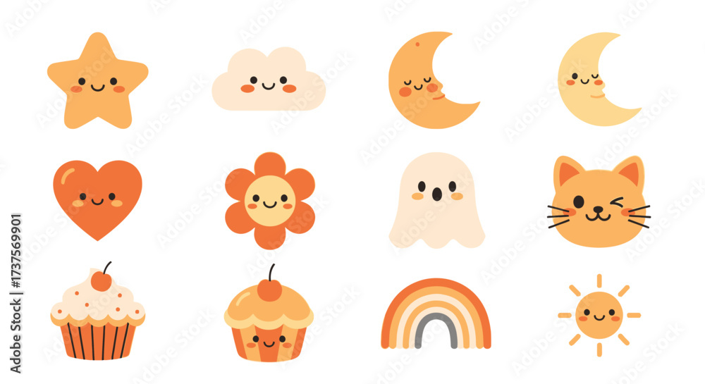 Fototapeta premium Cute Handdrawn Different Kind Kawaii Character Icon Element Illustration