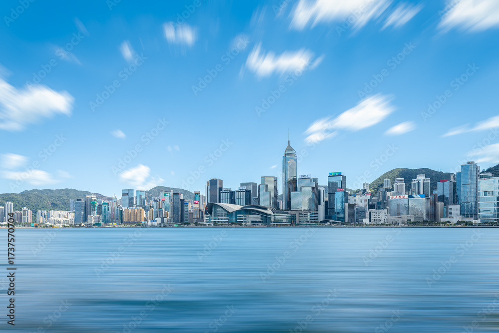Obraz premium Hong Kong Victoria Harbour Tsai Section Convention and Exhibition Center Seaside Urban Landscape