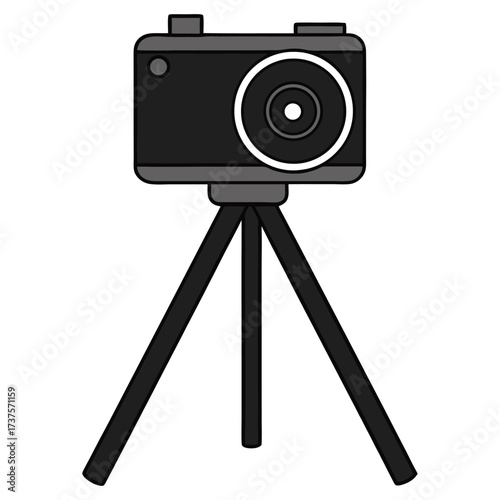 Simple icon of a digital camera mounted on a sturdy tripod for photography and videography 