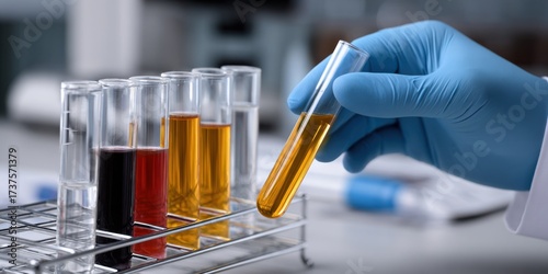 Scientist in Laboratory Conducting Experiment with Test Tube Surrounded by Equipment and Glassware Creating an Atmosphere of Scientific Discovery and Innovation