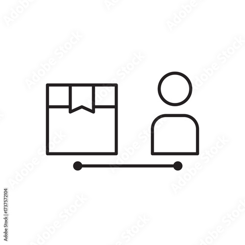 Editable stroke line icon of a package and a person connected by a dashed line, symbolizing delivery, e-commerce shipping, or customer logistics. Ideal for apps, websites, and infographics on retail.