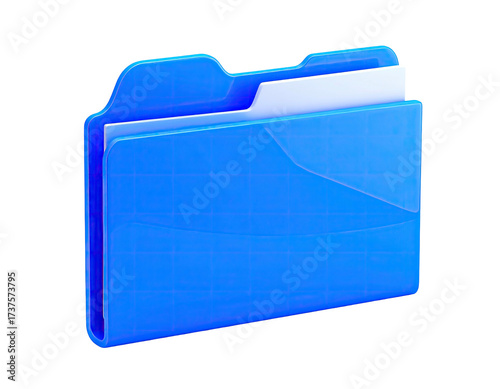 3D rendering of a blue file folder with papers