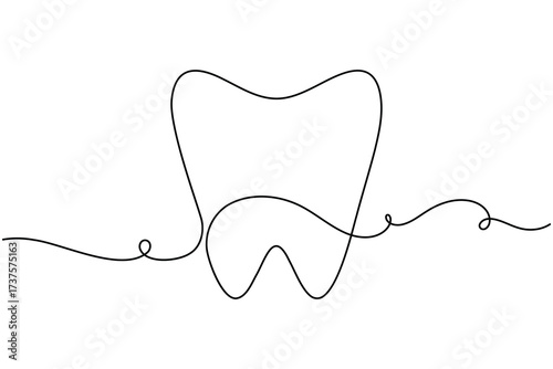 Dentistry teeth continuous one line drawing minimalist clean smile healthy dental vector illustration