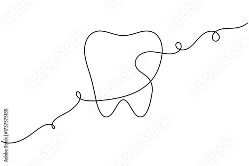 Dentistry teeth continuous one line drawing minimalist clean smile healthy dental vector illustration