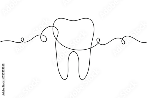 Dentistry teeth continuous one line drawing minimalist clean smile healthy dental vector illustration