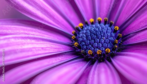 Close Up Purple Osteospermum Flower with Yellow Center in Macro Photography and Selective Focus with Soft Lighting and Blurred Background