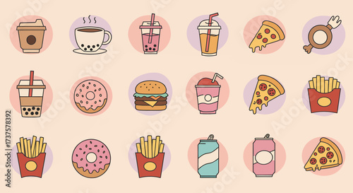 Collection of Various Food and Drinks.