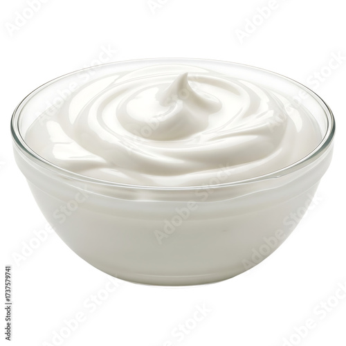 Creamy white yogurt in glass bowl