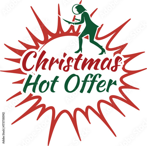 Christmas hot offer sale with festive silhouette and bursting design
