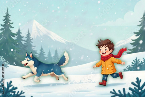 Enfant qui joue avec son chien