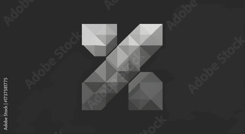 Monochrome geometric low poly letter X design.