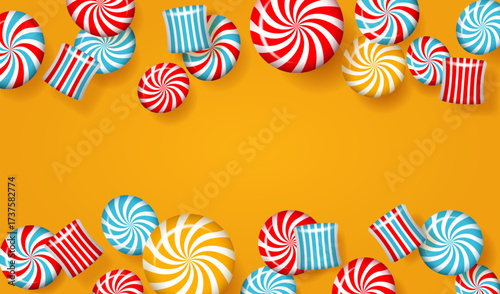 Bright yellow background with striped lollipops