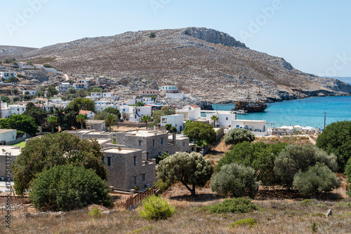 Panoramic view of the island of Pserimos taken from an elevated point, Dodecanese, Greece.