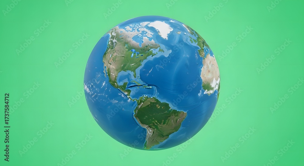 Fototapeta premium Detailed 3D rendering of planet Earth, a vibrant globe with continents and oceans against a plain background