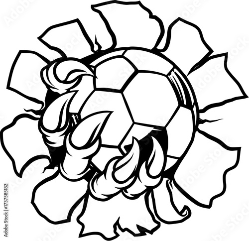 A soccer football claw sports illustration of an eagle or animal monster hand holding ball