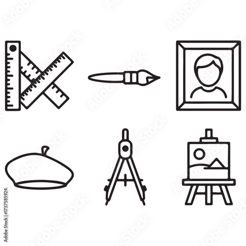 Minimalist Outline Icons of Art and Design Tools with Creative Symbols
