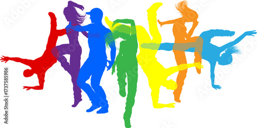 Street dancers dancing silhouette hip hop dance silhouettes poses set
