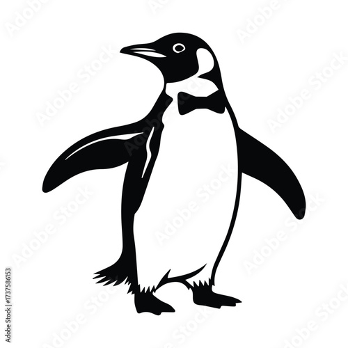 Charming emperor penguin stands tall with open wings on transparent background silhouette