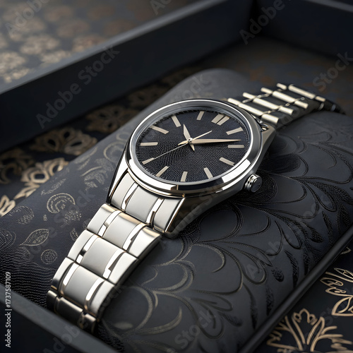 luxury wristwatch mockup on dark textured backgrou