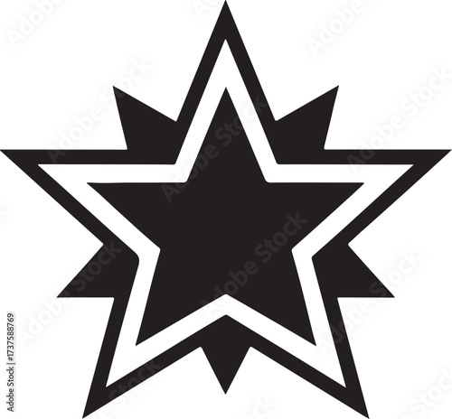 A vibrant multi layered star graphic with a central blue star and outward pointing geometric shapes isolated on transparent background.