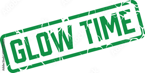 The words Glow Time presented in a vintage cracked looking green box