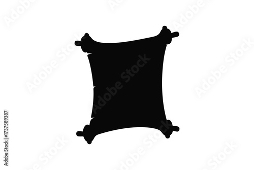 A stark black silhouette of a vintage sewing machine bobbin against a clean white background