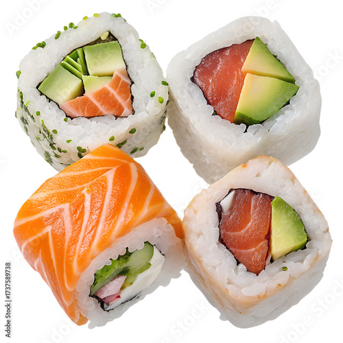 Delicious sushi rolls isolated on transparent background, a delightful fusion of flavors and textures, perfect for a culinary experience