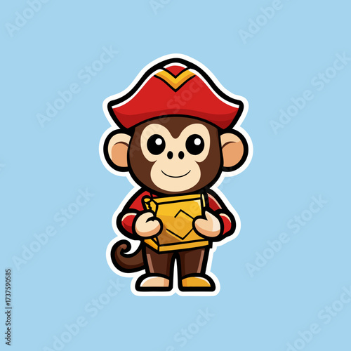 cute-monkey-pirate-with-treasure-map--sticker vector 