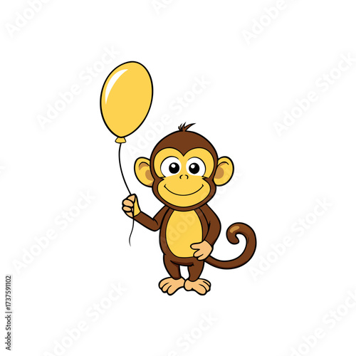 cartoon-monkey-with-banana-shaped-balloon--sticker.