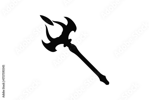 Mysterious and powerful fantasy weapon staff with sharp blades and ornate details silhouette