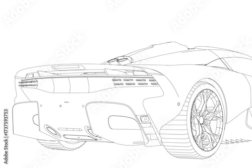 Sport car contour sketch on a white background. Back view. Vector illustration.