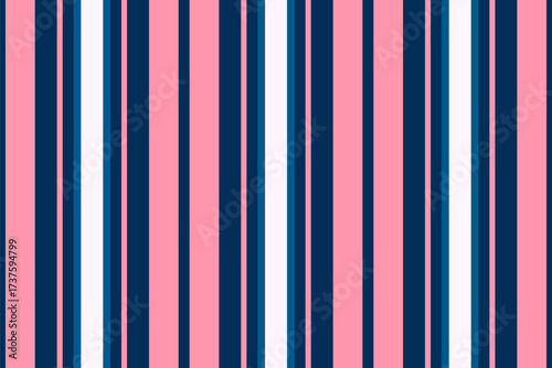Bold striped backdrop featuring alternating shades of pink, navy blue, light blue and white, forming a stylish and versatile pattern. Use for design, presentations or textiles.
