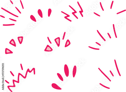 Pink hand-drawn doodle set including exclamation marks, squiggles, and decorative curvy lines. Adds a lively and playful spirit to your design work. Drawn with pink curved lines in grunge style
