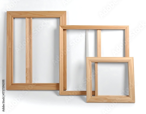 Three wooden picture frames of varying sizes