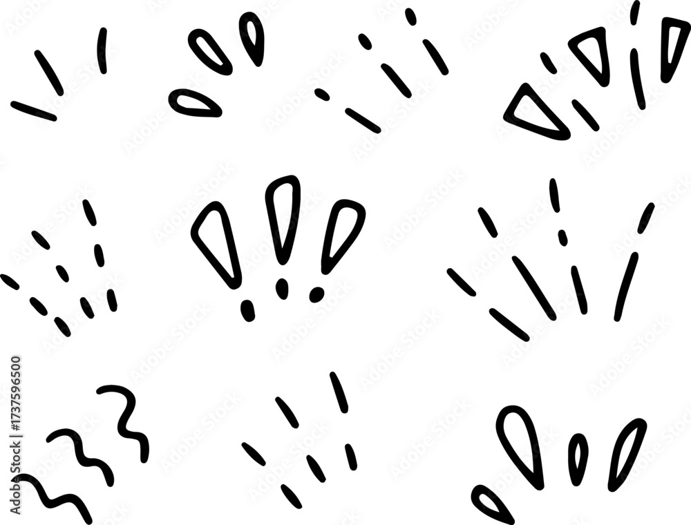 Obraz premium Vector doodles including exclamation points, squiggly lines, and decorative squiggles. Hand-drawn style for adding fun and energy to designs. Drawn with black curved lines in grunge style