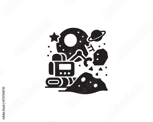 Space Mining Silhouette icon vector design art illustration