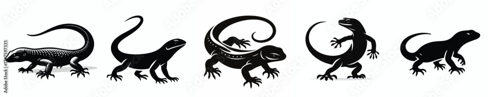 Fototapeta premium vector black and white silhouette of a lizard