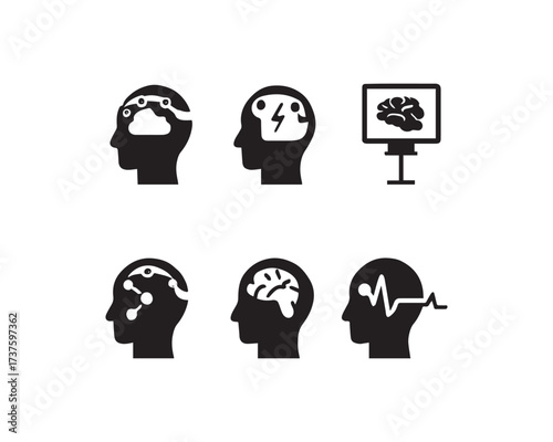 Brain Computer Interface icon vector design illustration set