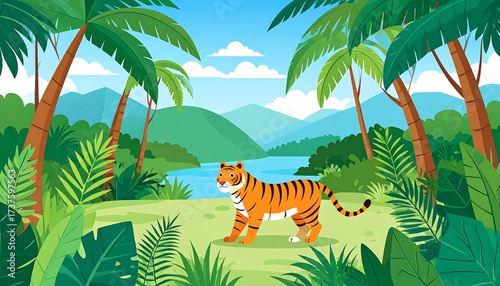 Tiger in lush jungle scene